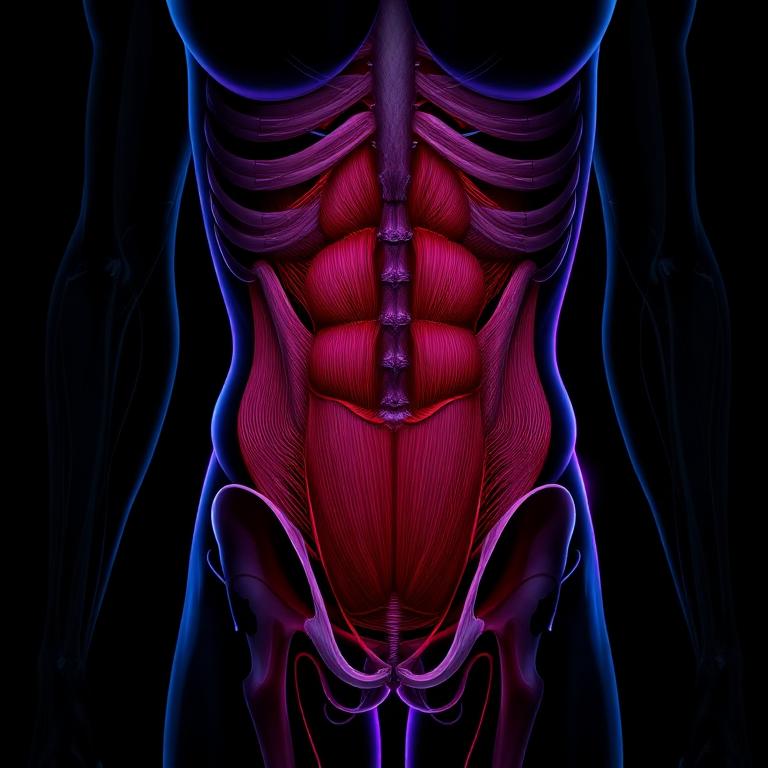 Anatomy illustration of the abdominal muscle fibers