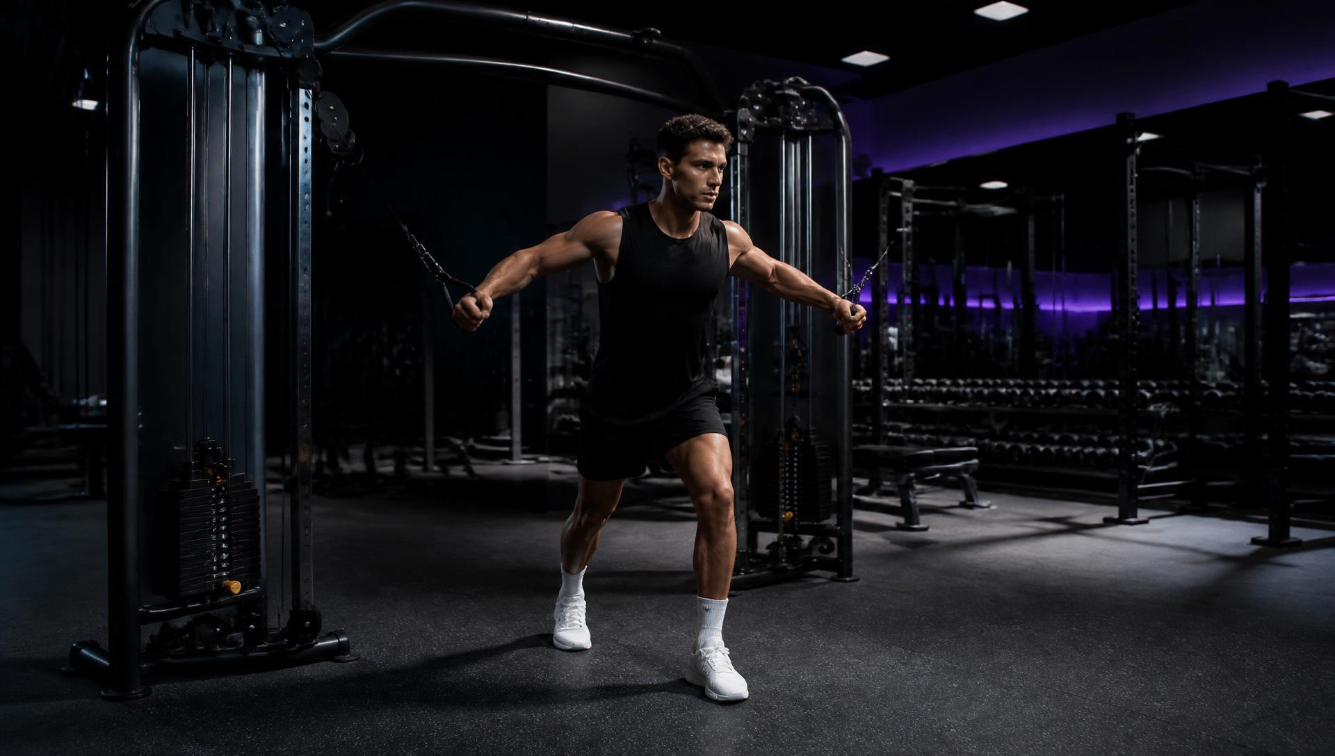 Athlete training on a cable crossover machine in a premium gym