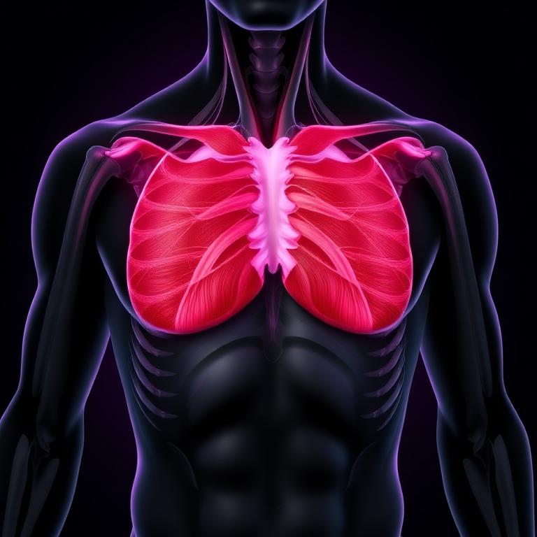 Anatomy illustration of the chest muscles and their fibers