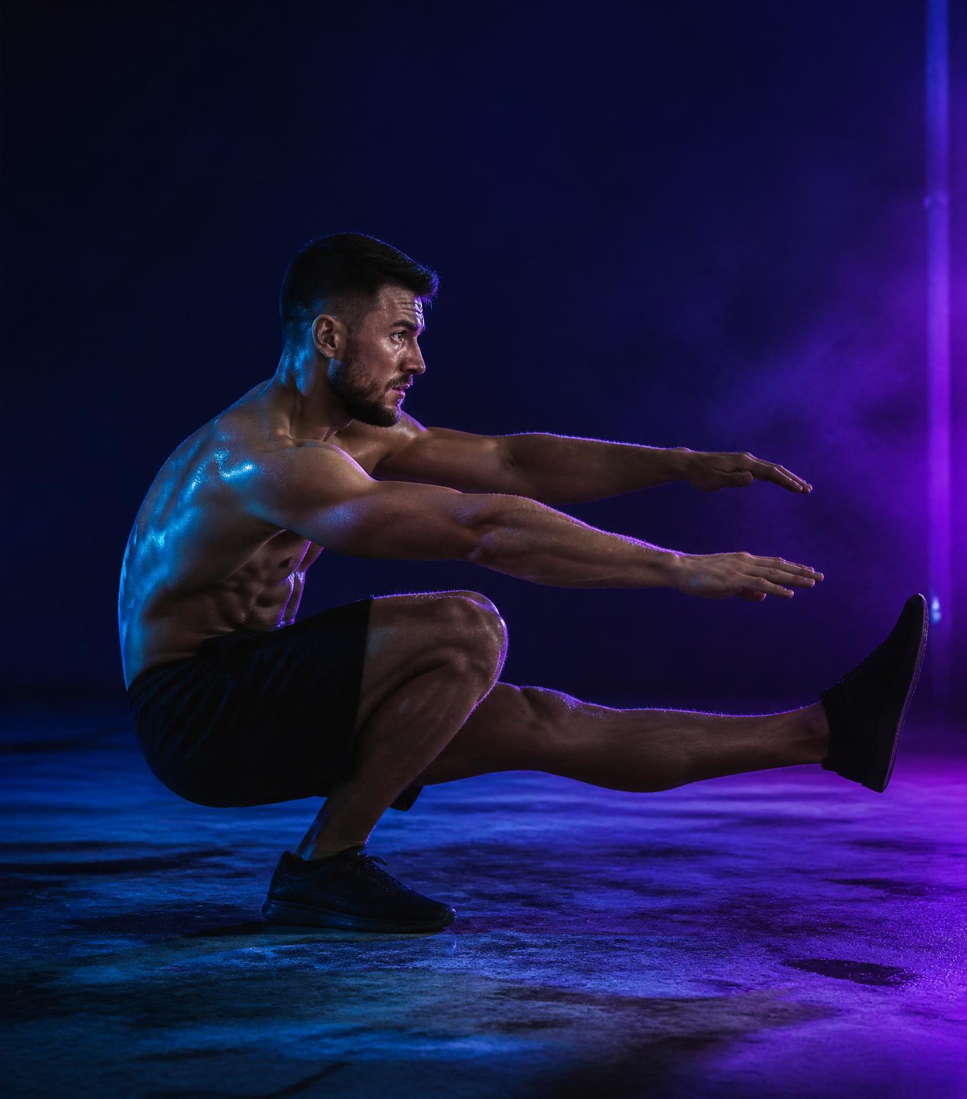 Athlete demonstrating single-leg squat strength and balance
