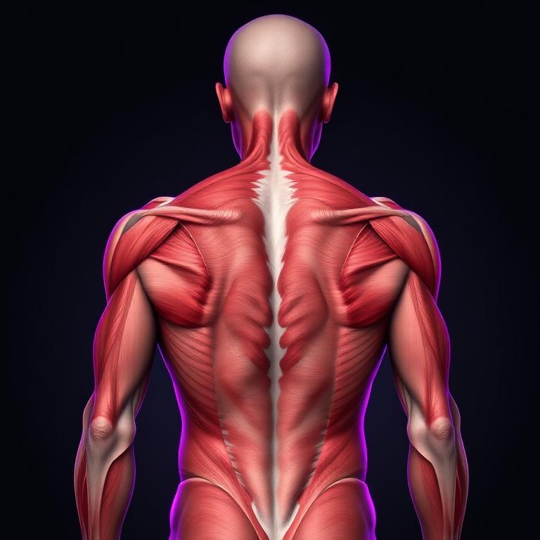 Anatomy illustration of the back muscles and their fibers