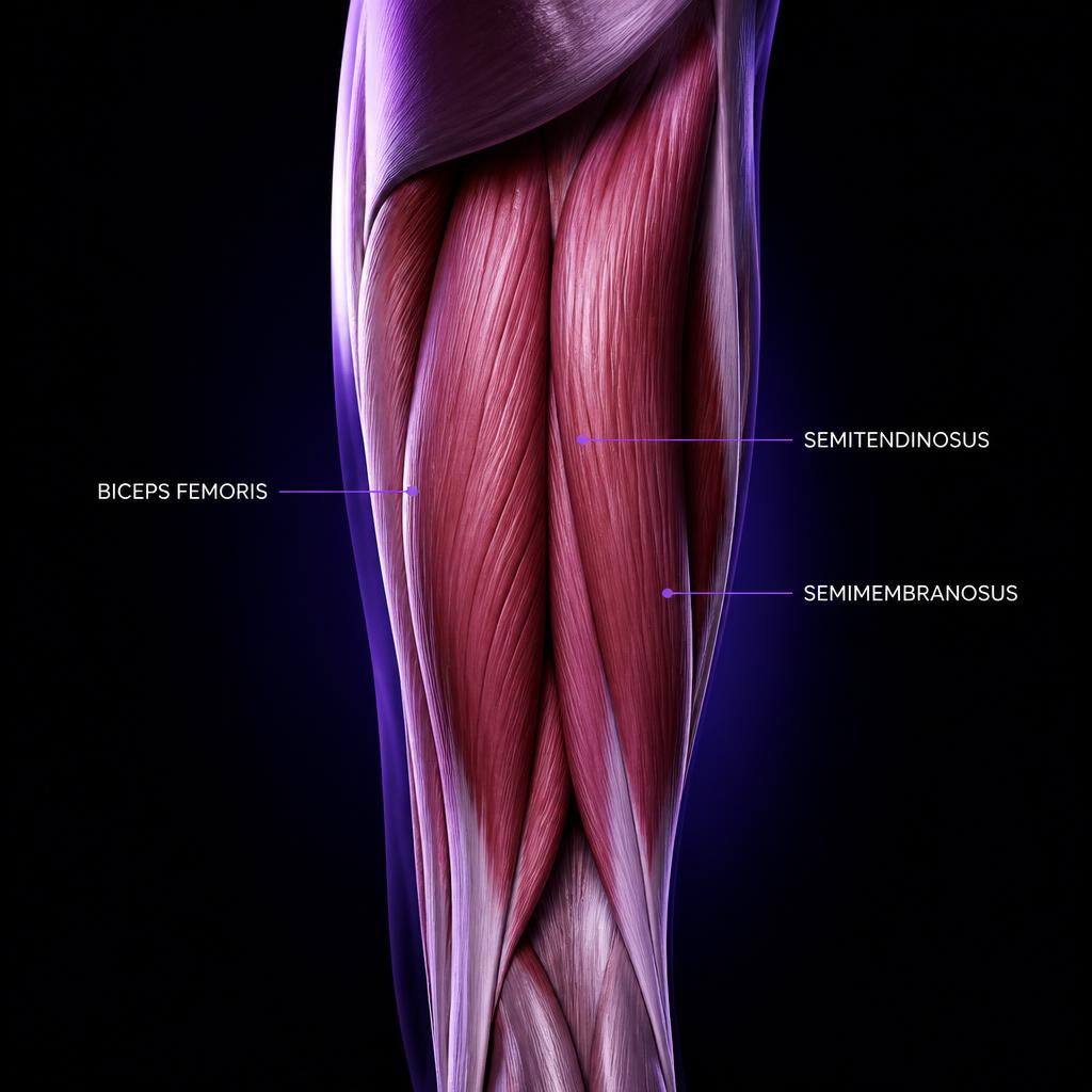 Anatomy illustration of the hamstring muscle fibers