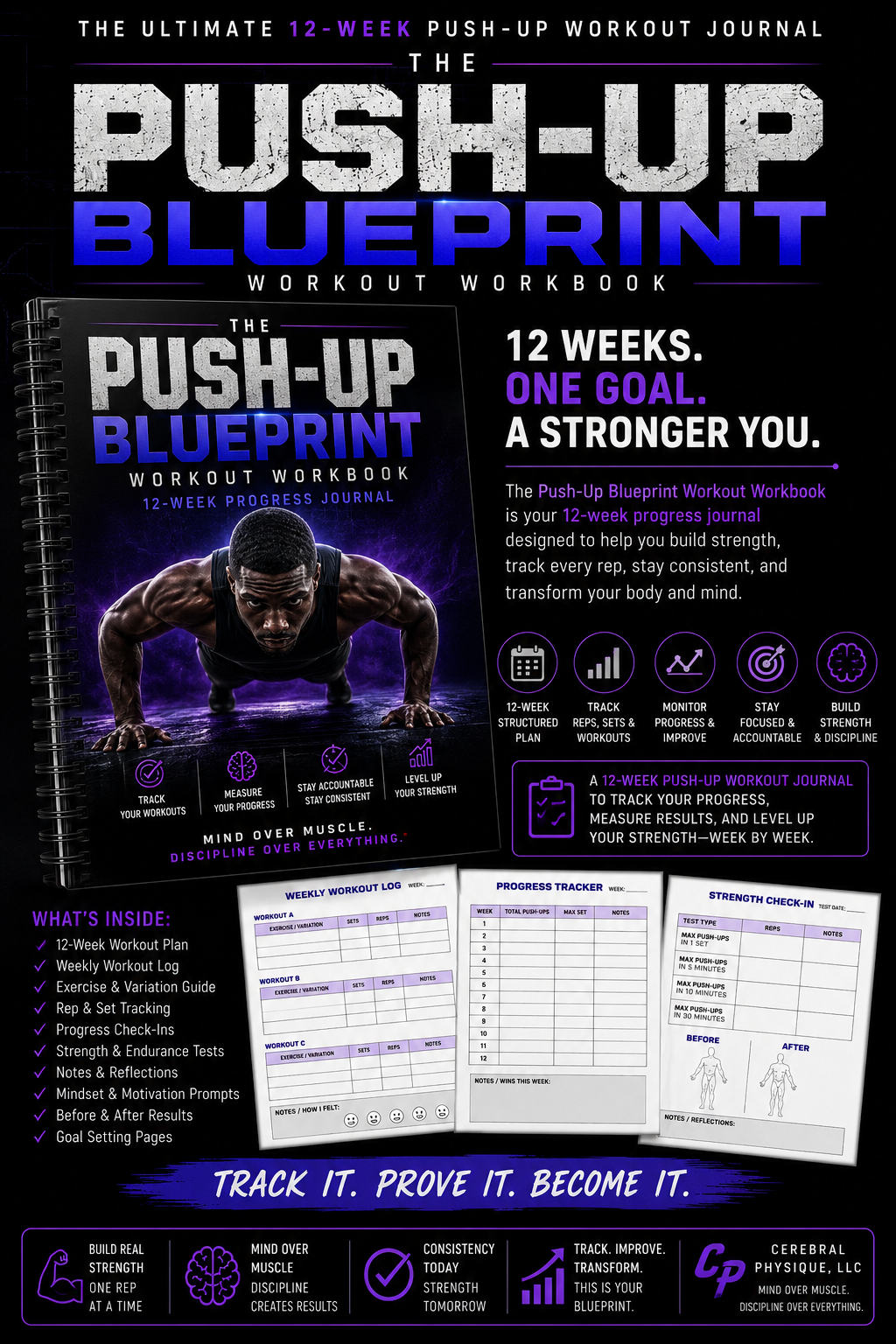 The Push-Up Blueprint Workout Journal cover by Stefan Sweeting / Cerebral Physique LLC