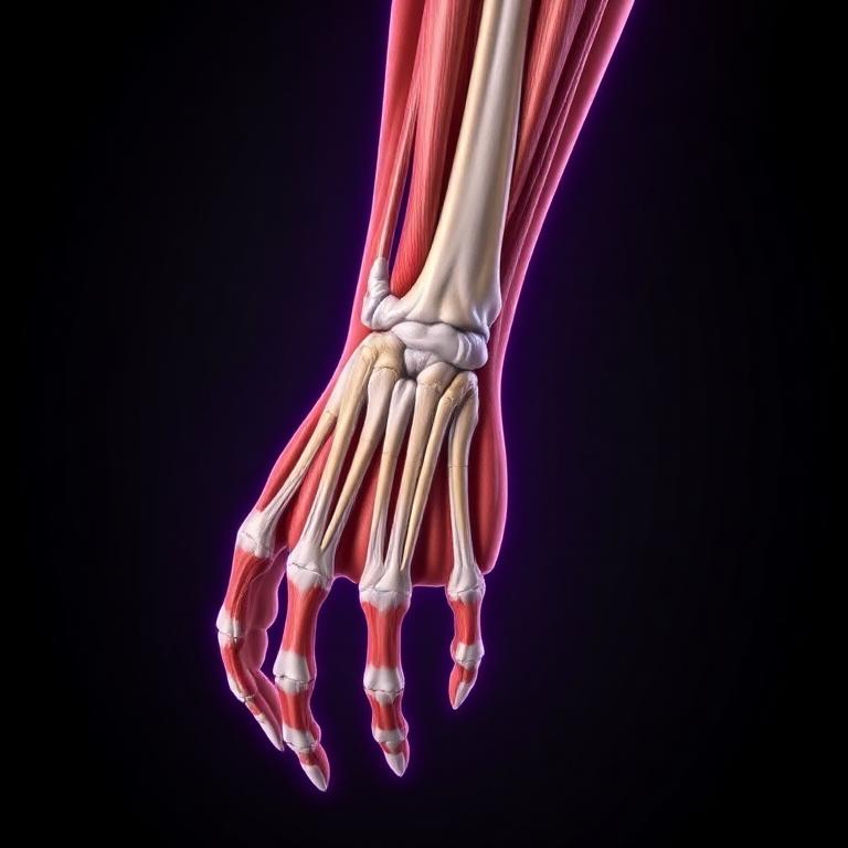 Anatomy illustration of the forearm muscles and tendons