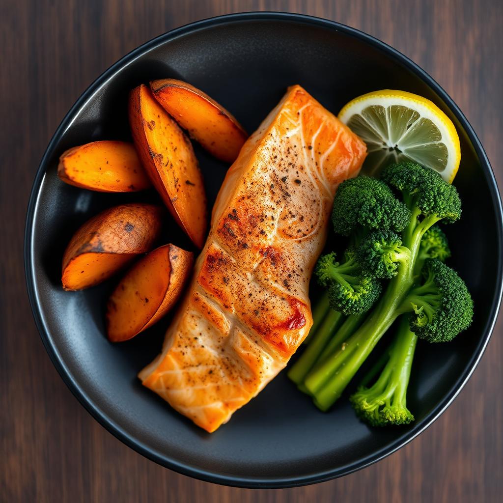 Salmon with roasted sweet potato