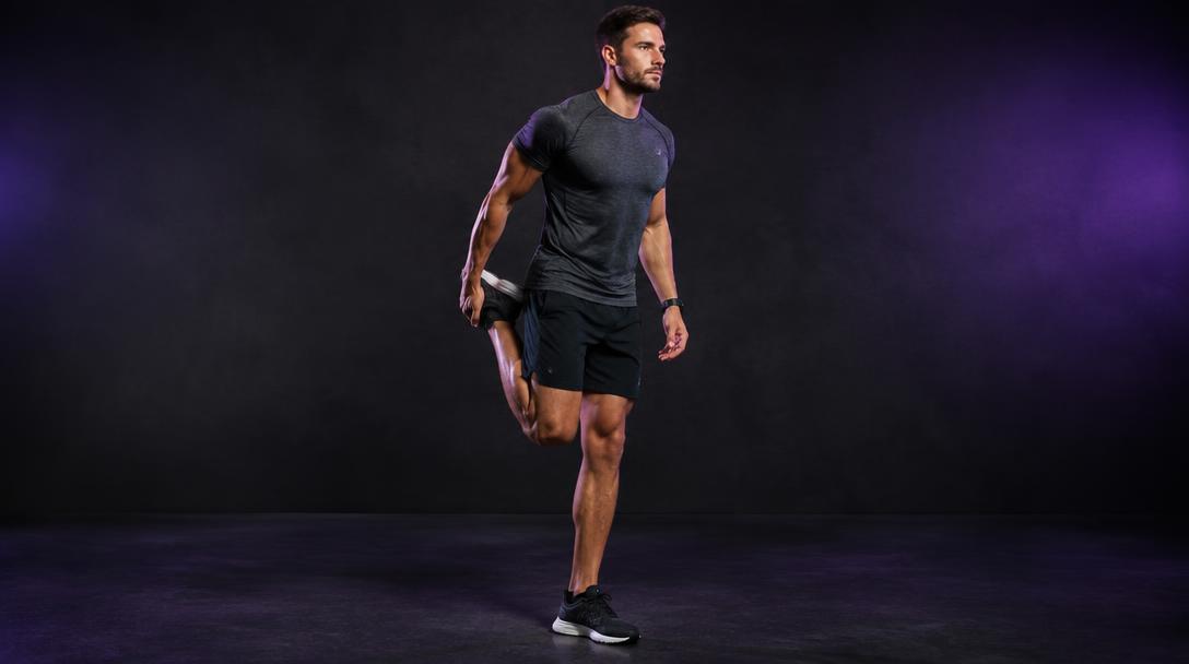 Walking Quad Pulls: Man walking forward while pulling one heel toward his glute